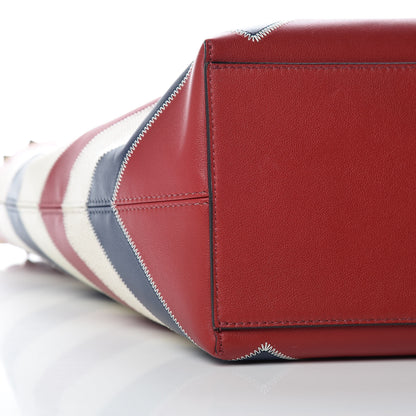 Valentino Garavani Calfskin Canvas Chevron Inlay Rockstud Shoulder Tote Red White Blue 7 of 8