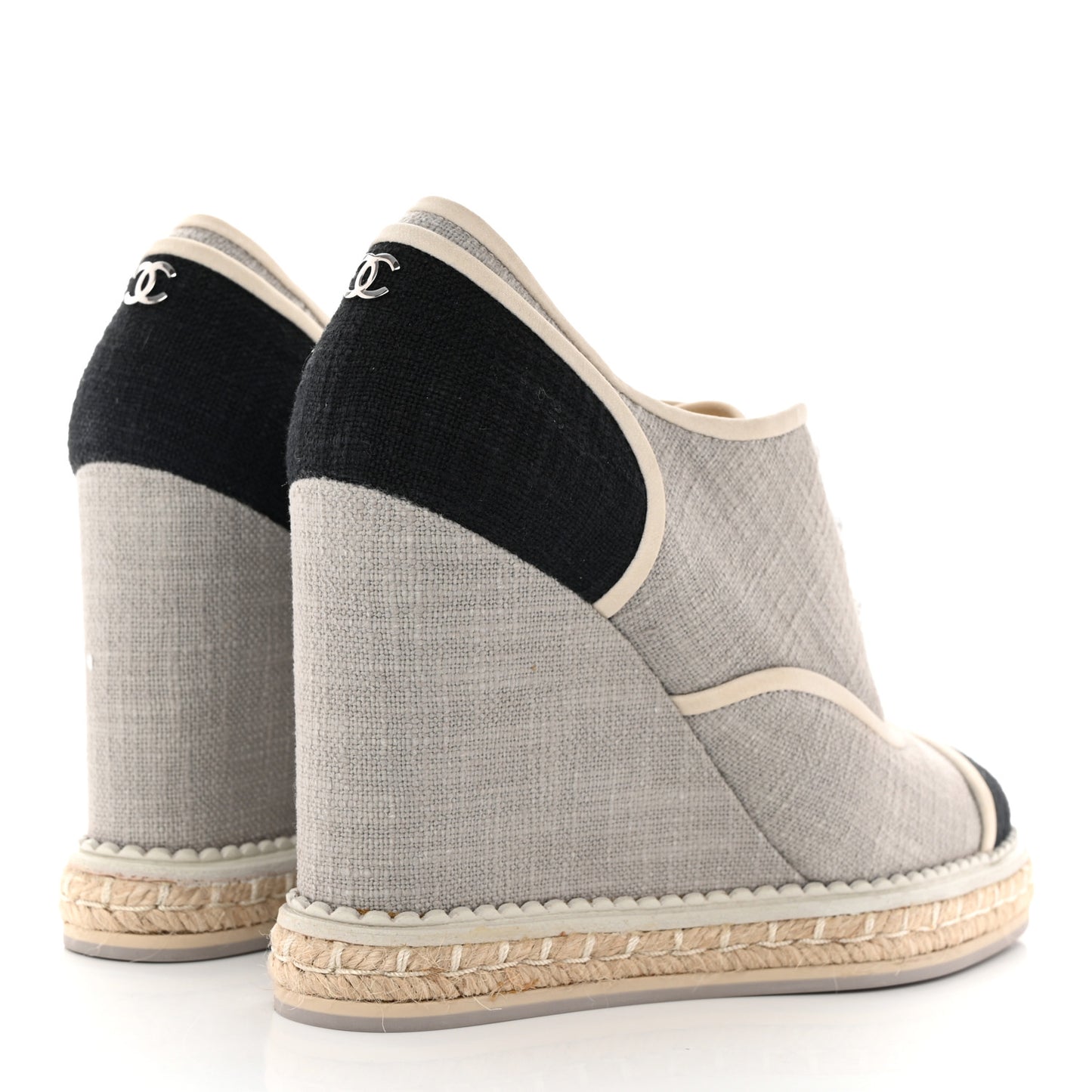 Cotton Lace Up Wedge Espadrilles 38.5 Grey Navy Blue