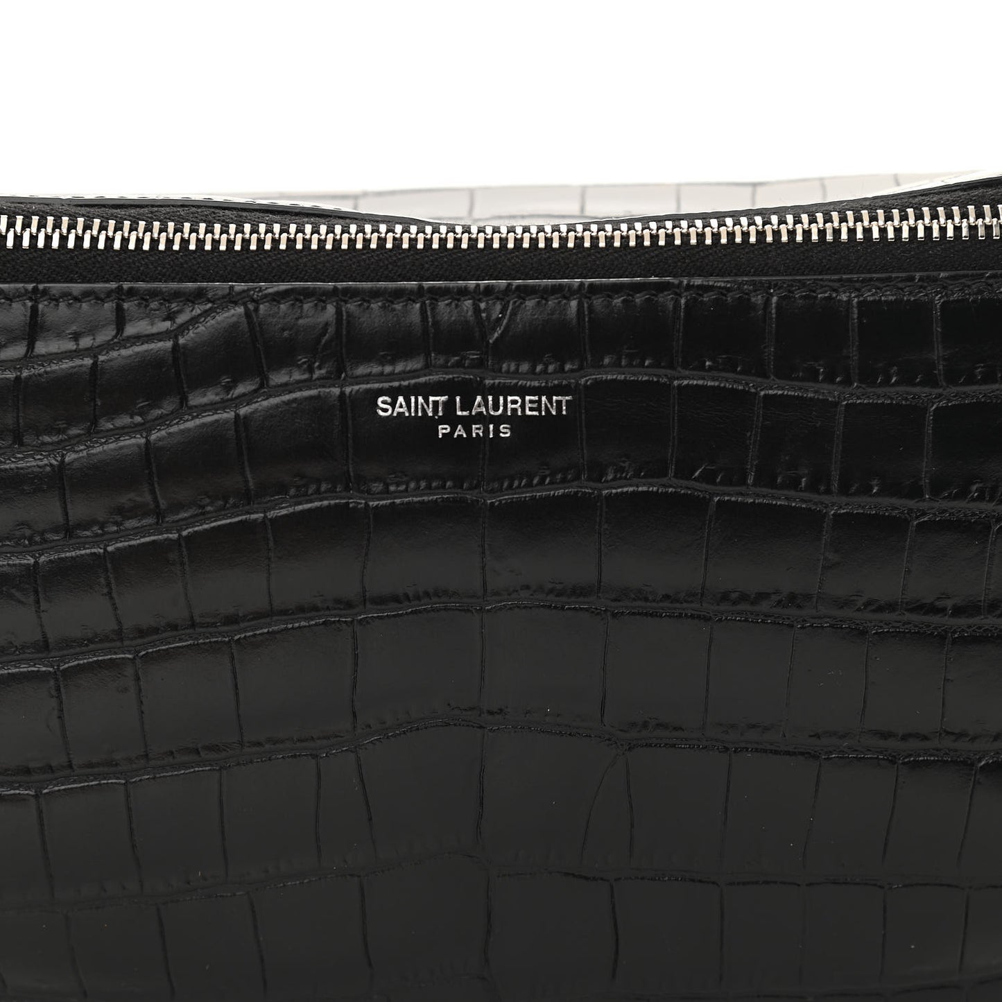 Calfskin Crocodile Embossed Monogram Belt Bag Black
