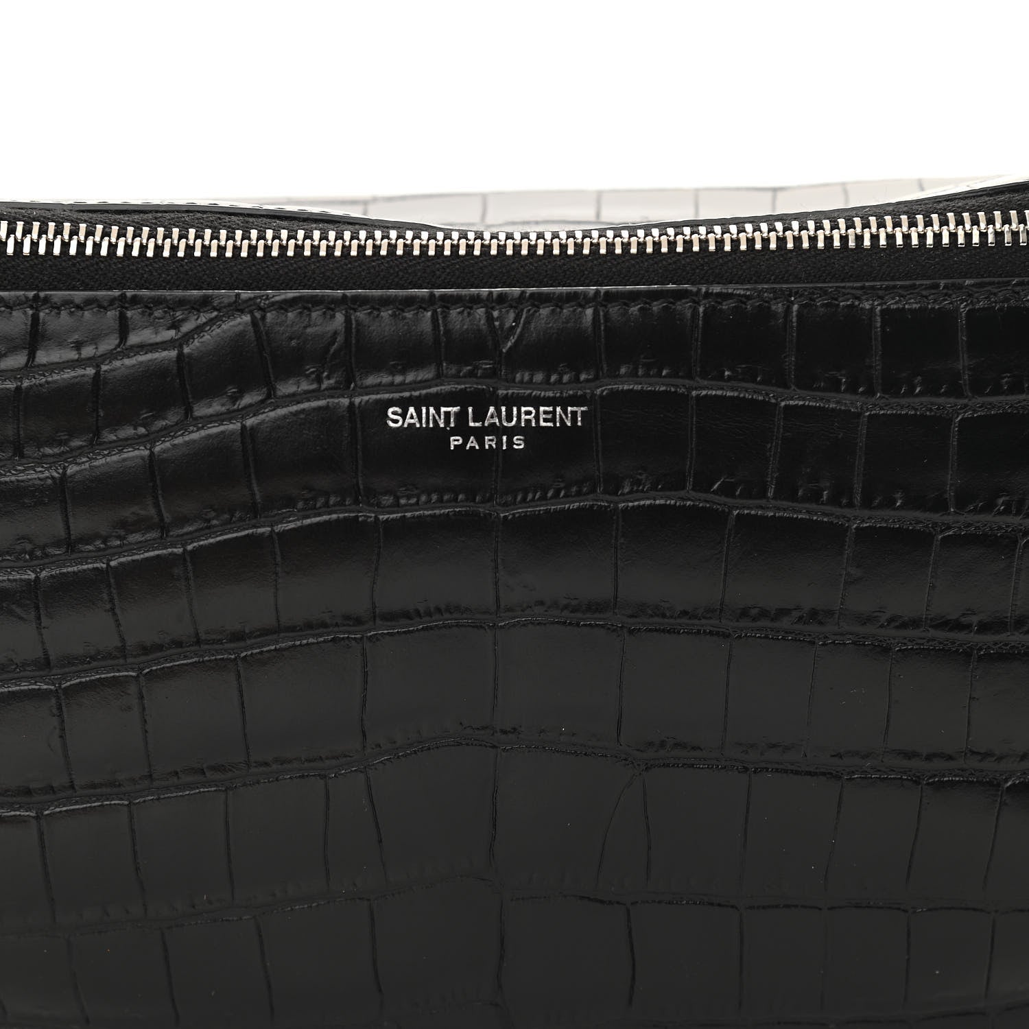 Saint Laurent Calfskin Crocodile Embossed Monogram Belt Bag Black 8 of 11