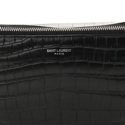 Saint Laurent Calfskin Crocodile Embossed Monogram Belt Bag Black 8 of 11