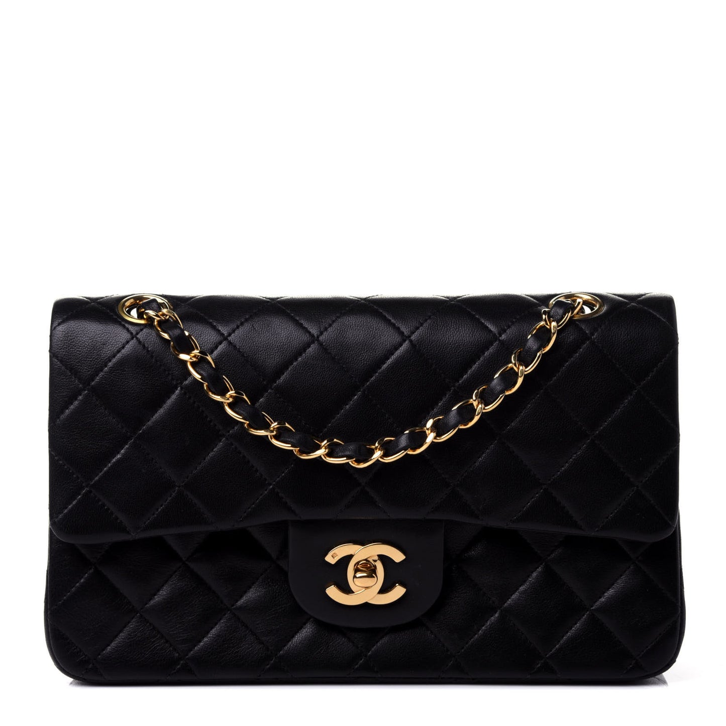 Lambskin Quilted Small Double Flap Black