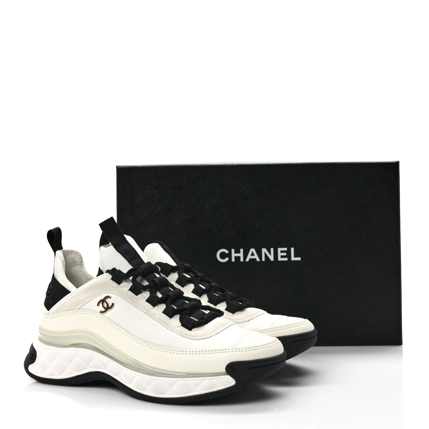 Velvet Calfskin Mixed Fibers CC Sneakers 38 Ivory Black