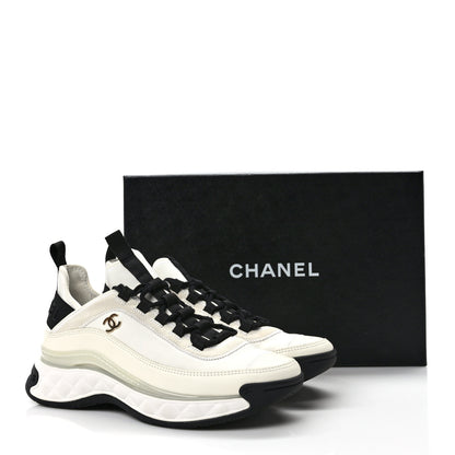 Chanel Velvet Calfskin Mixed Fibers CC Sneakers 38 Ivory Black 10 of 10