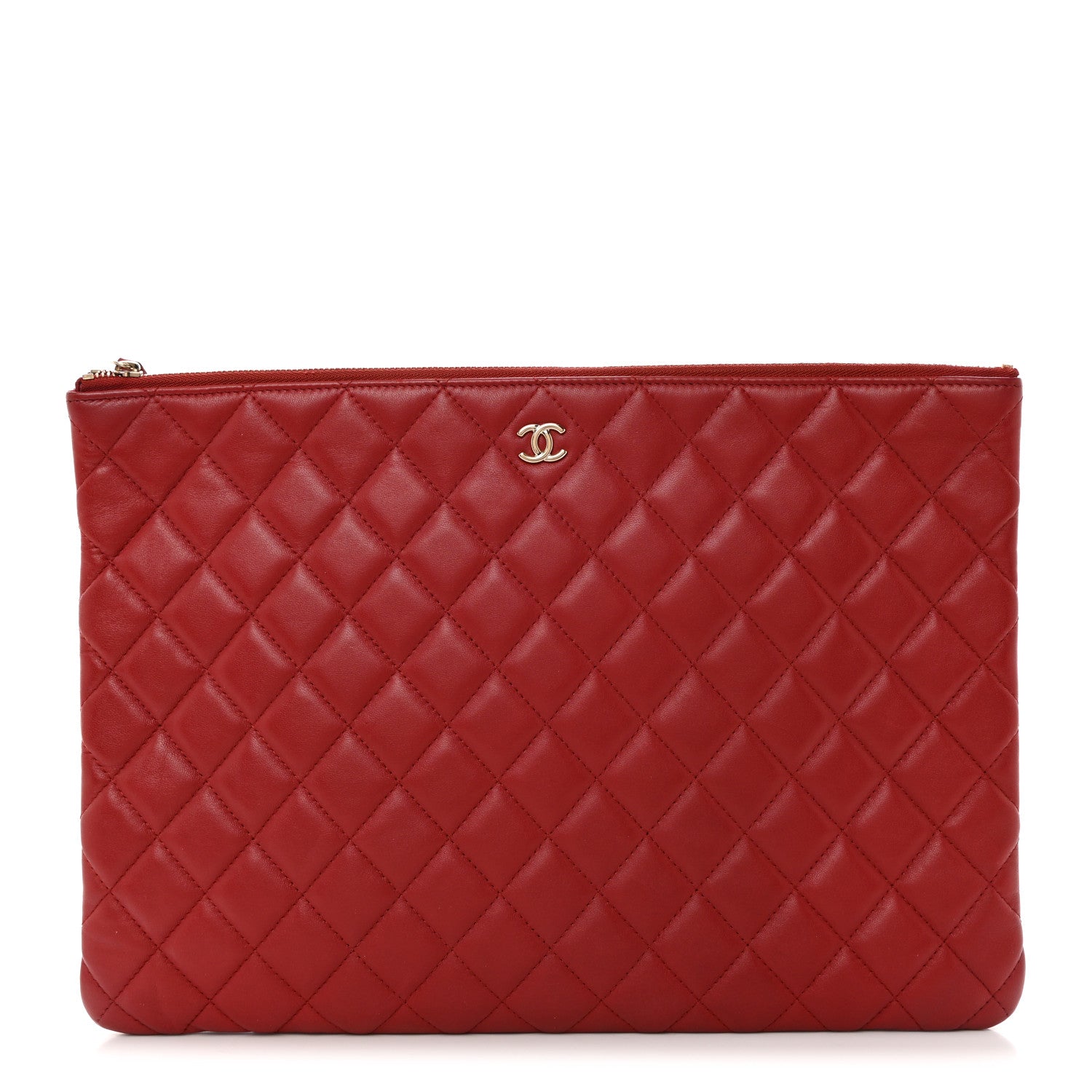 Chanel Lambskin Quilted Large Cosmetic Case Red 1 of 7