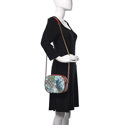 Gucci GG Supreme Monogram Blooms Mini Chain Shoulder Bag Beige Blue Navy Hibiscus Red 2 of 9