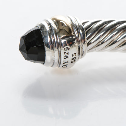 David Yurman Sterling Silver 14K Yellow Gold Black Onyx 5mm Cable Classics Bracelet 4 of 5