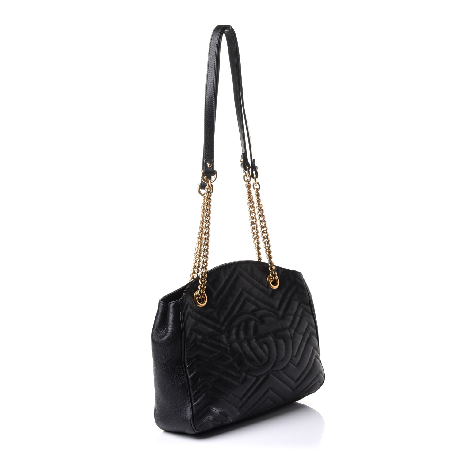 Gucci Calfskin Matelasse Medium GG Marmont Open Top Shoulder Bag Black 2 of 14