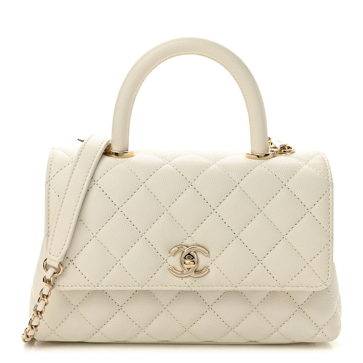 Caviar Quilted Mini Coco Handle Flap White