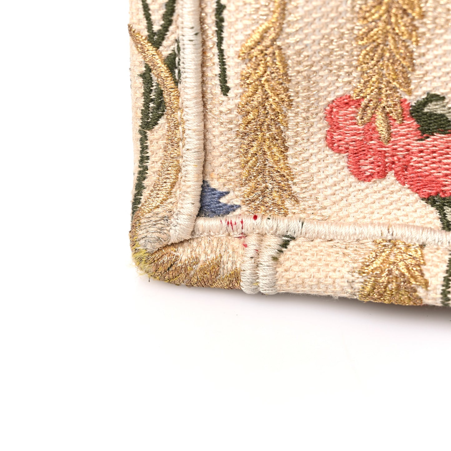 Canvas Embroidered Medium Hibiscus Book Tote Beige Multicolor