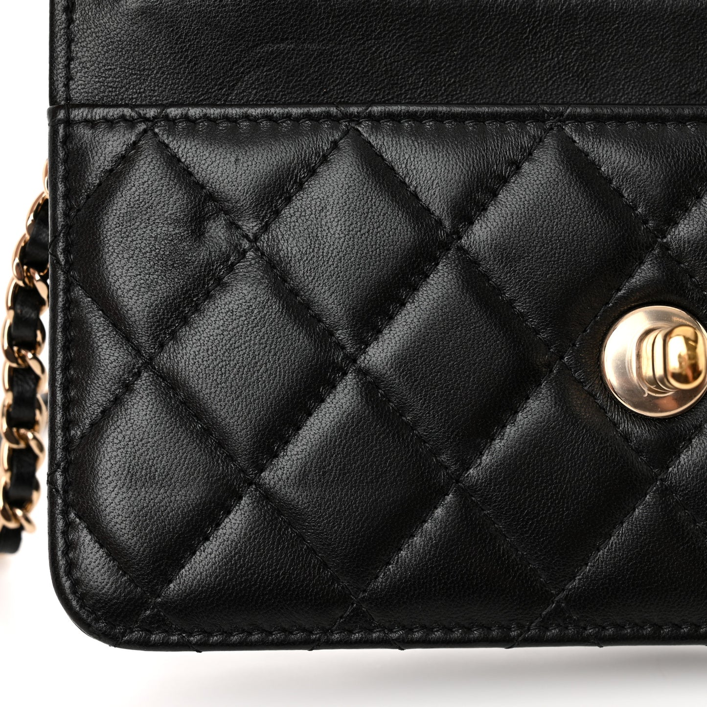 Lambskin Quilted Trendy CC Wallet On Chain WOC Black