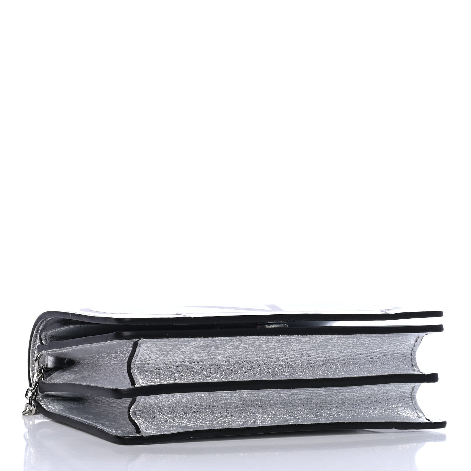 Valentino Garavani Metallic Calfskin Go Logo Wallet on Chain Silver 3 of 4