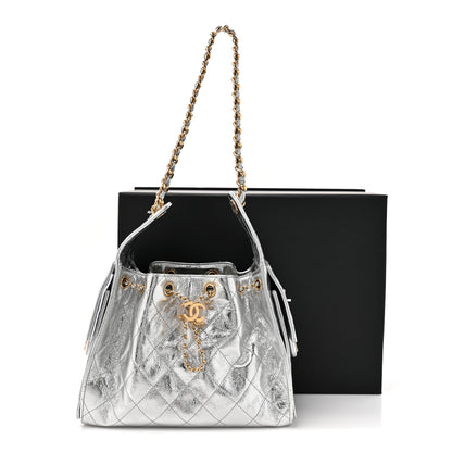 Chanel Metallic Crumpled Calfskin Quilted Small Chanel 25 Handbag Silvery 11 of 11