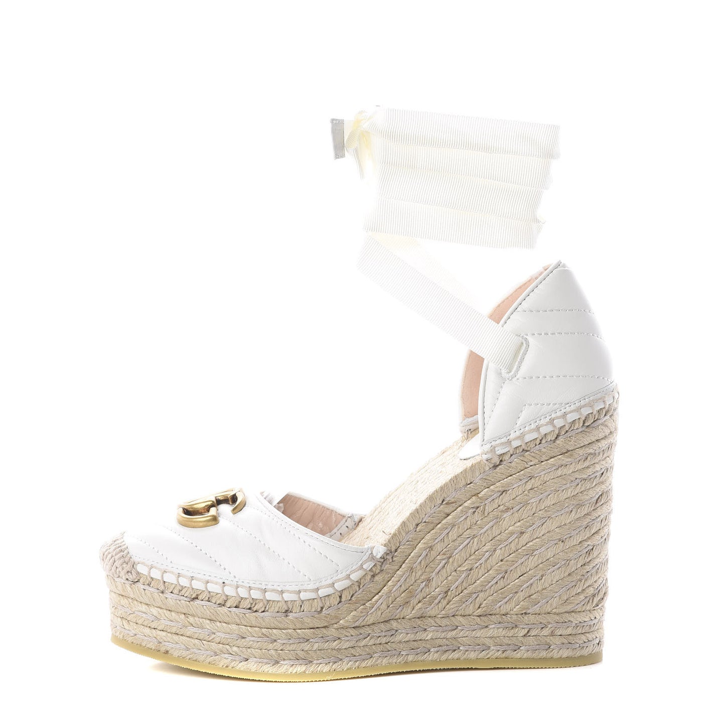 Nappa Matelasse GG Marmont Ankle Wrap Platform 35/120mm Espadrille Wedges 37.5 Great White