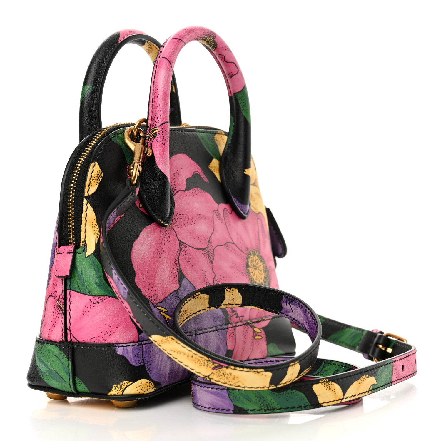 Balenciaga Smooth Calfskin Lush Floral Print XXS Ville Top Handle Bag Black Multicolor 3 of 12