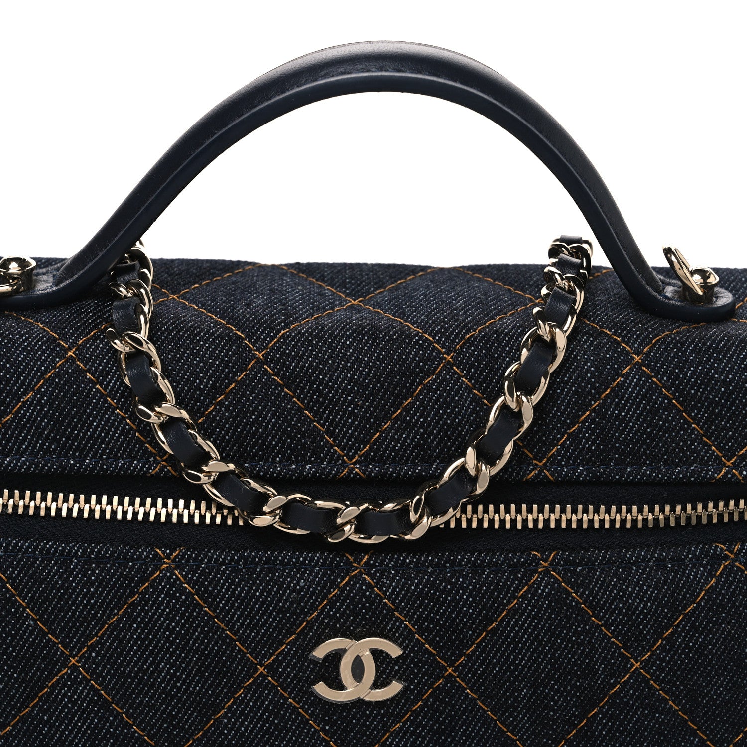 Chanel Denim Quilted Top Handle Slim Vanity Case With Chain Dark Blue Orange 8 of 10
