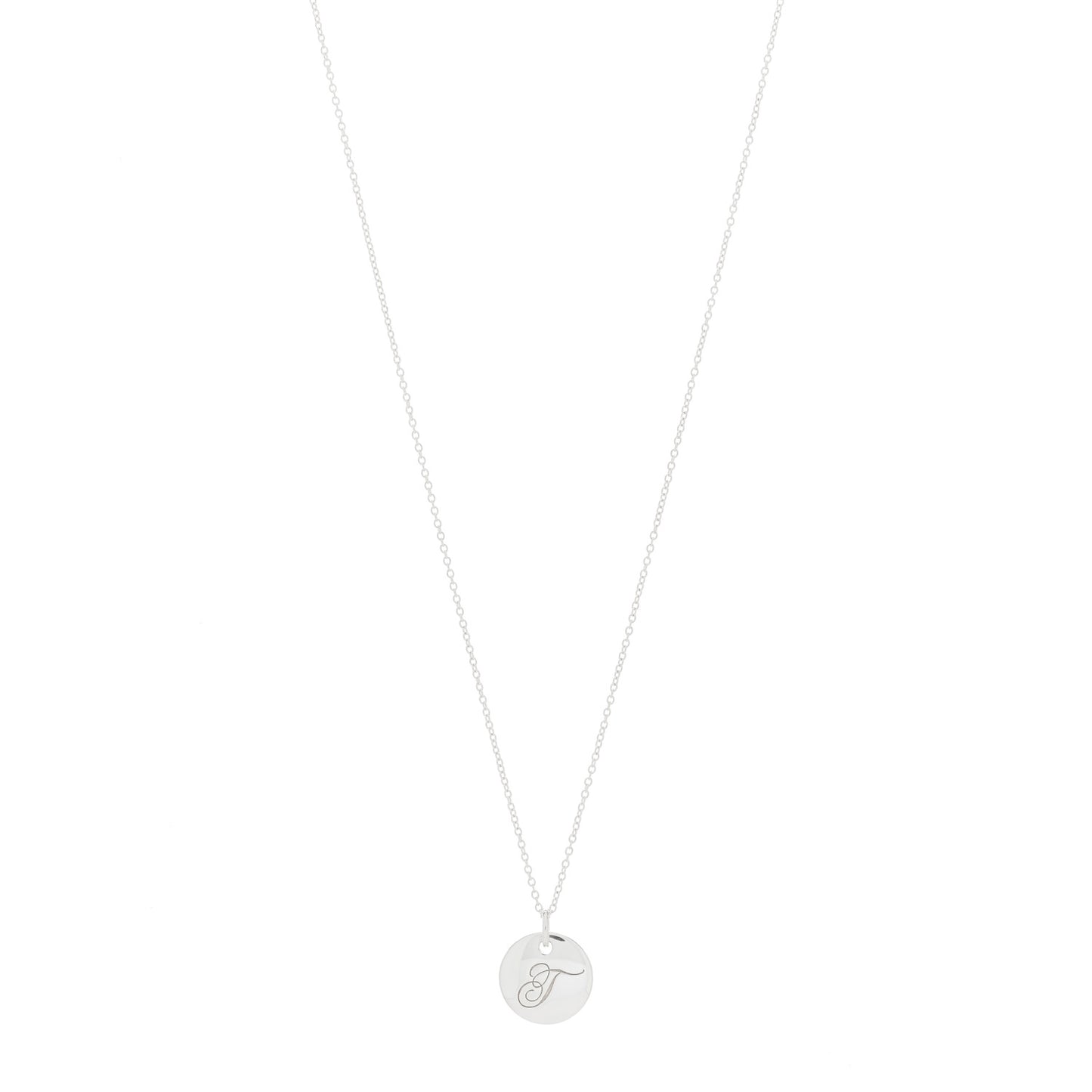 Sterling Silver Letter T Disc Pendant Necklace
