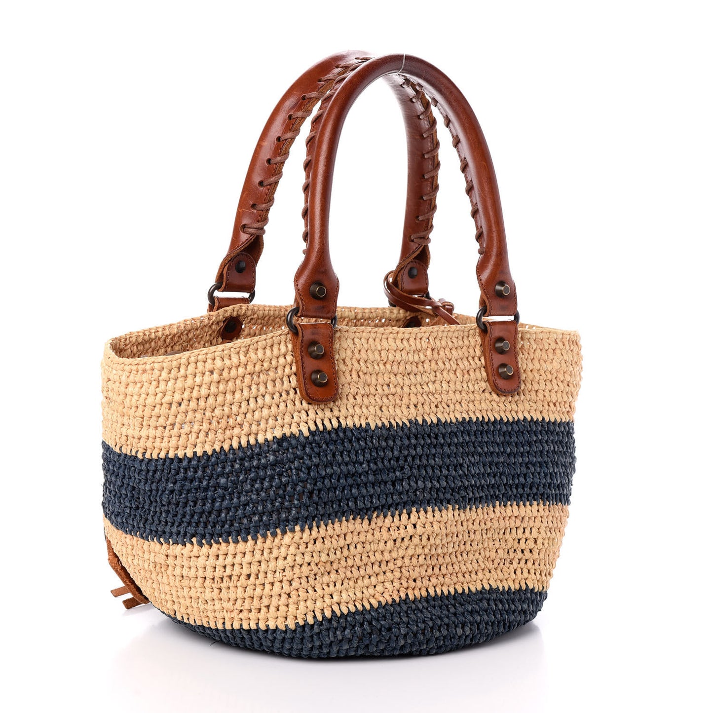 Raffia Calfskin Panier Basket Tote Black Natural