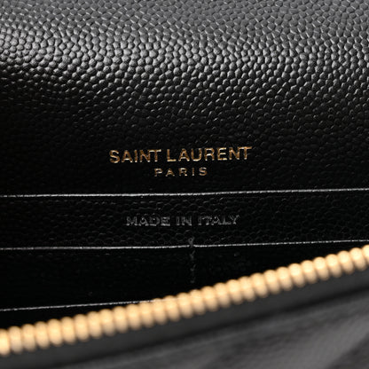 Saint Laurent Grain De Poudre Matelasse Chevron Monogram Envelope Chain Wallet Black 6 of 9