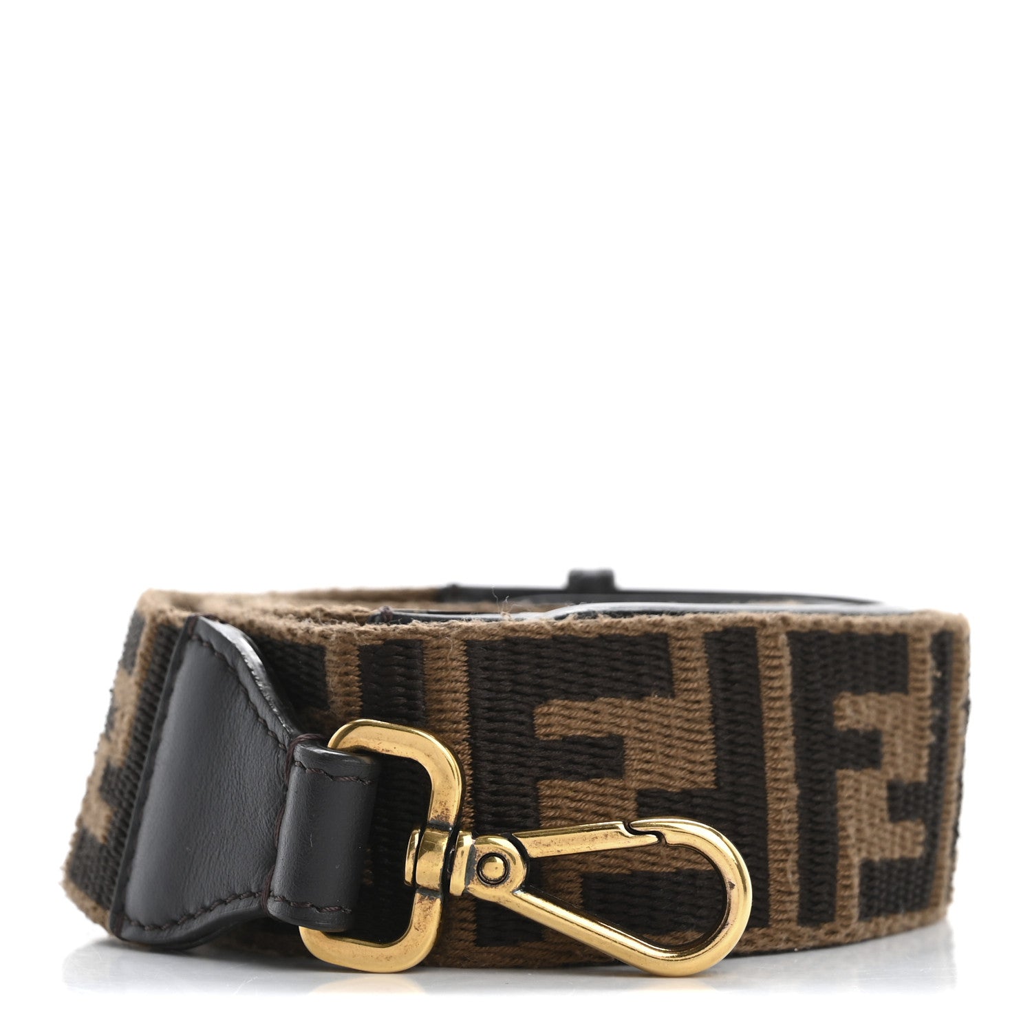 Fendi Ribbon Vitello Century FF 1974 Flat Studded Strap You Fango Marrone Ebano 1 of 6