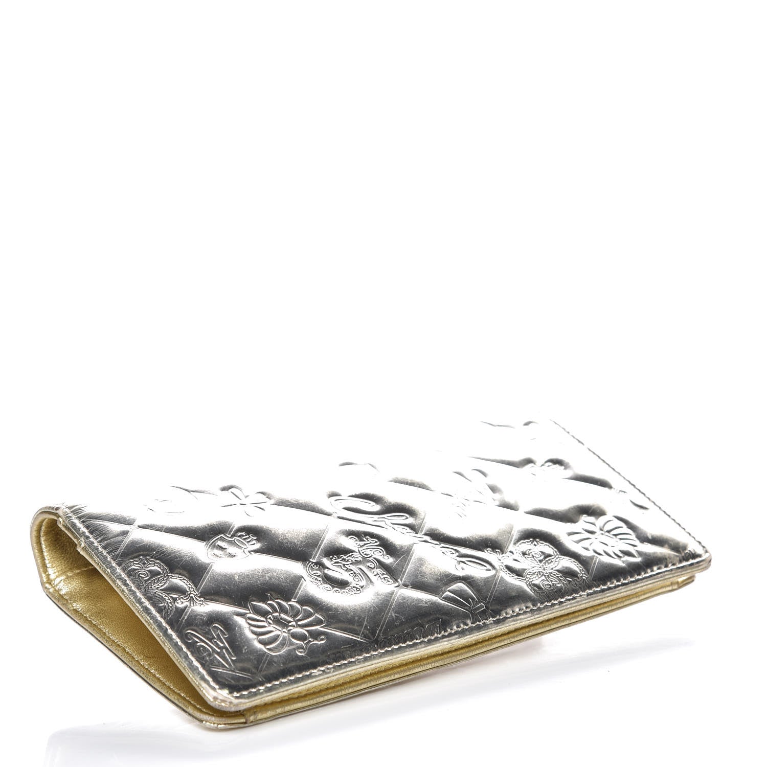 Chanel Metallic Patent Calfskin Quilted Lucky Symbols Yen Wallet Gold 4 of 16