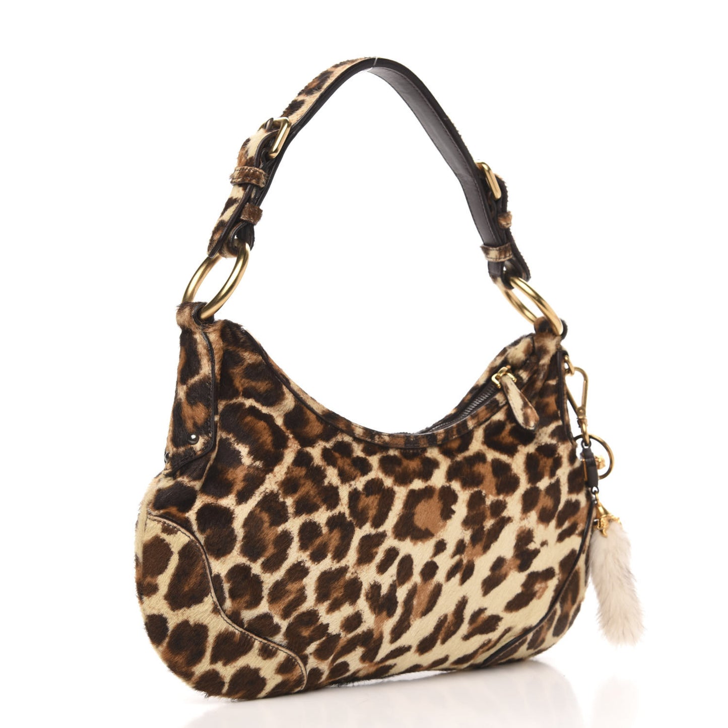 Calf Hair Leopard Print Shoulder Bag Avorio