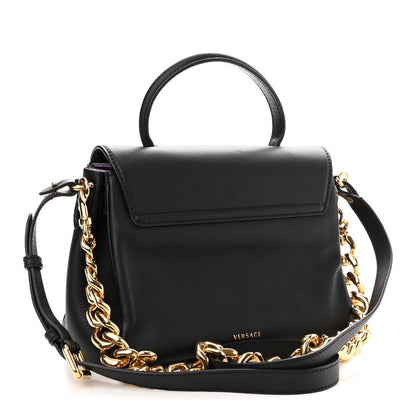 Versace Calfskin Medium La Medusa Top Handle Handbag Black Lilac 3 of 12