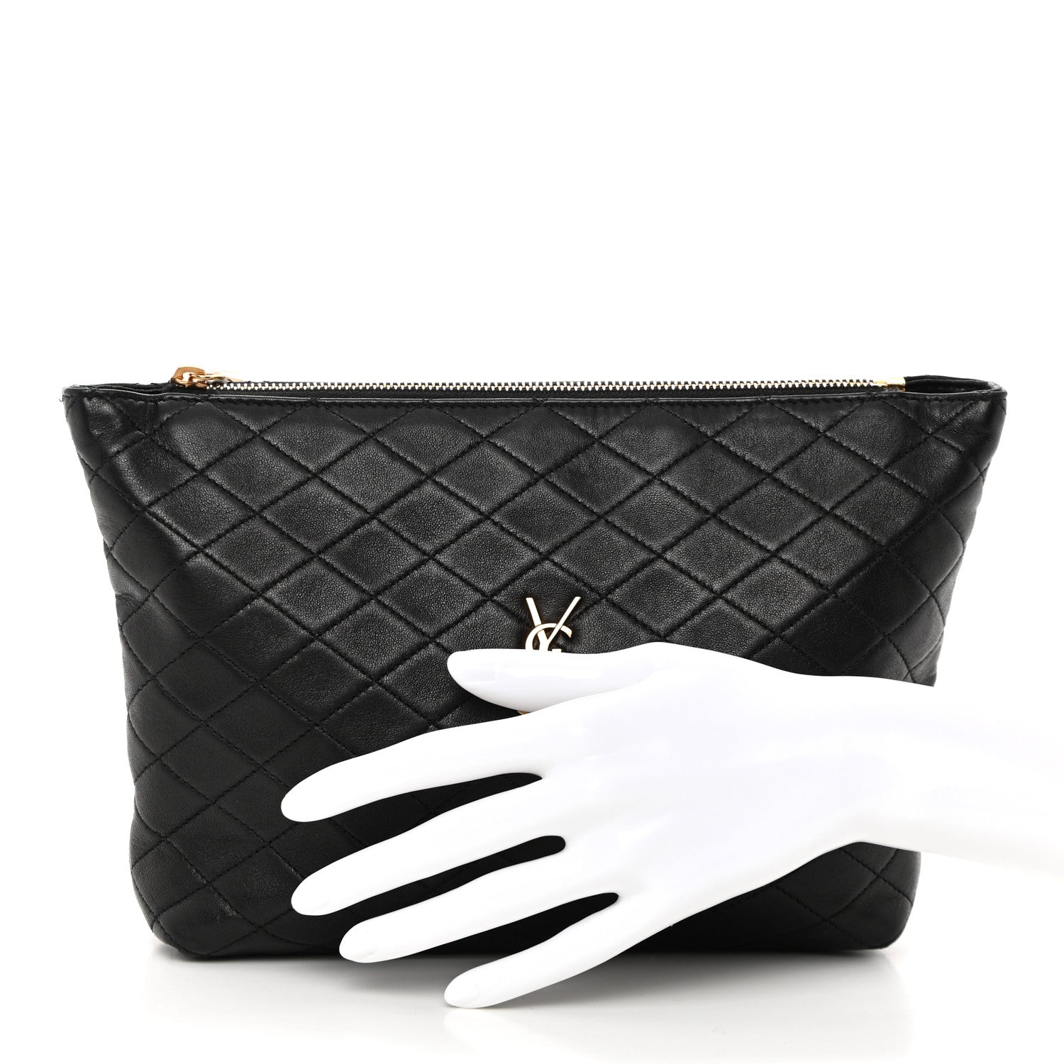 Saint Laurent Lambskin Quilted Gaby Cosmetic Pouch Black 2 of 12