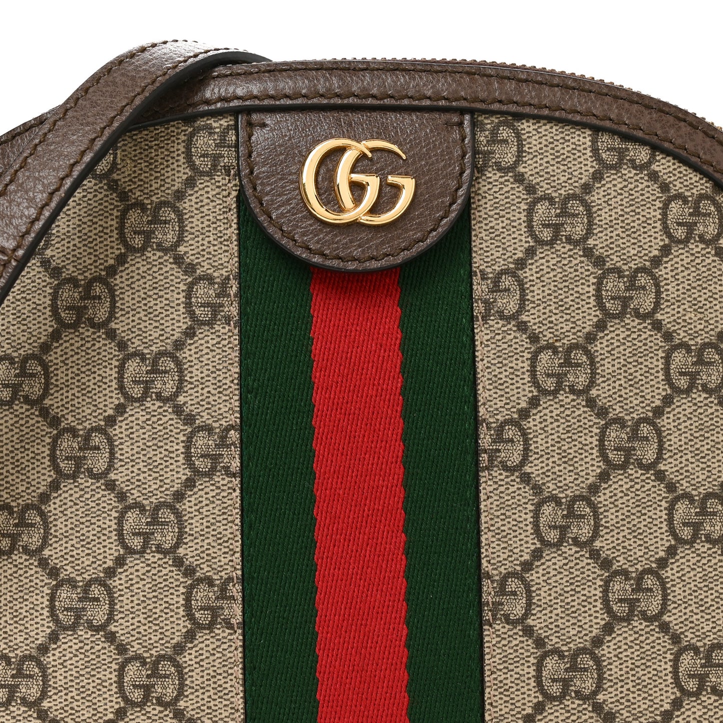 GG Supreme Monogram Textured Dollar Calfskin Web Small Ophidia Dome Shoulder Bag Beige Ebony New Acero