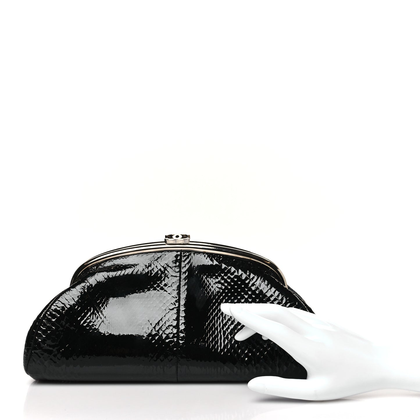 Glazed Snakeskin Timeless Clutch Black