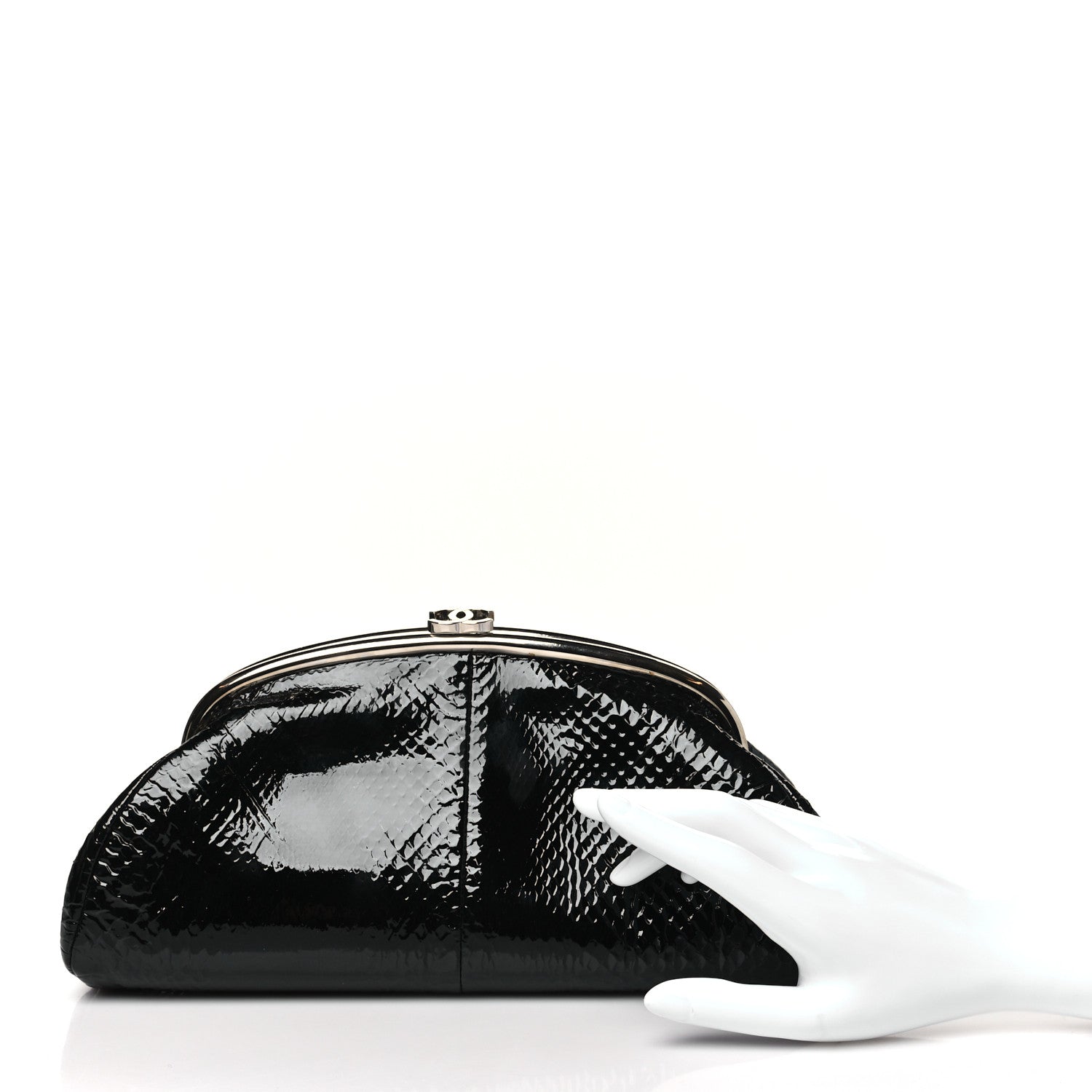 Chanel Glazed Snakeskin Timeless Clutch Black 2 of 11