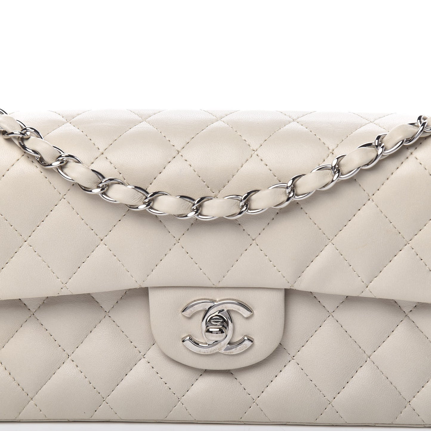 Lambskin Quilted East West Flap White