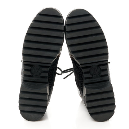 Louis Vuitton Suede Calfskin Crocodile Embossed Patent Monogram Laureate Platform Desert Boots 38 Black 5 of 8