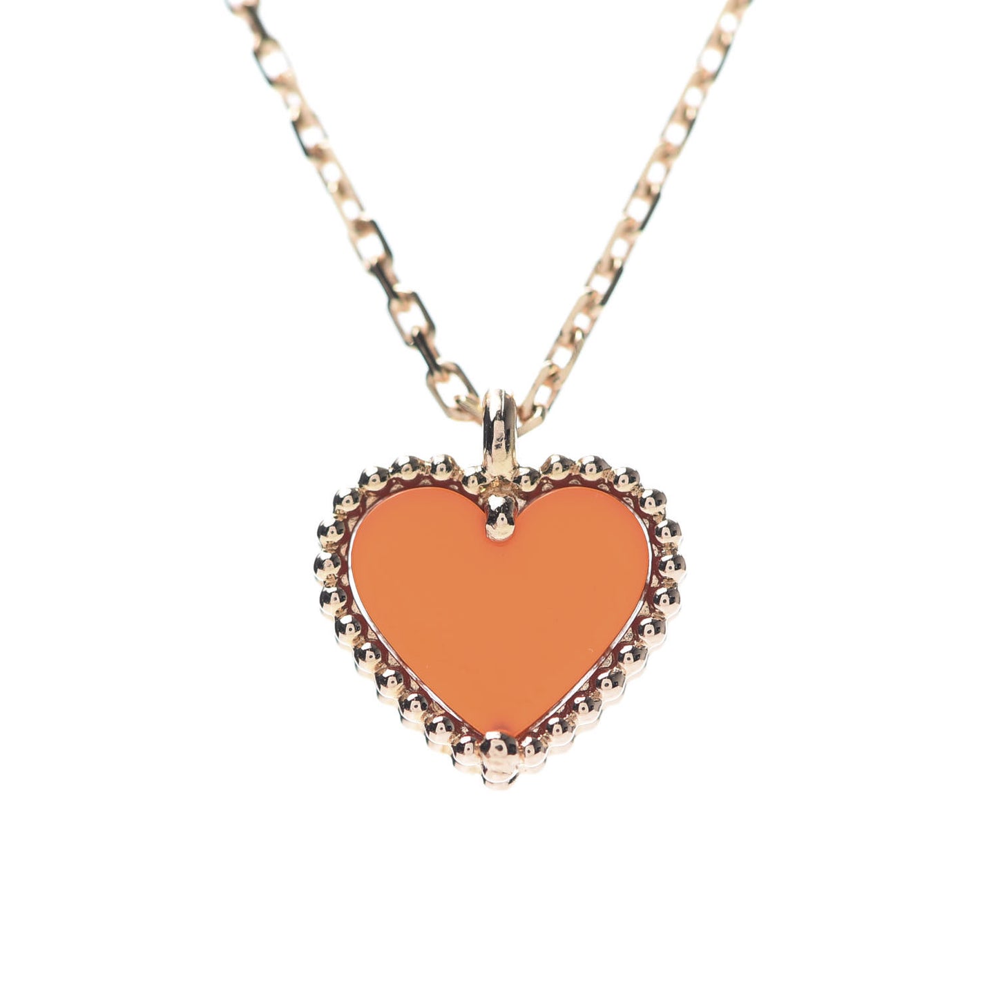 18K Rose Gold Carnelian Sweet Alhambra Heart Pendant Necklace