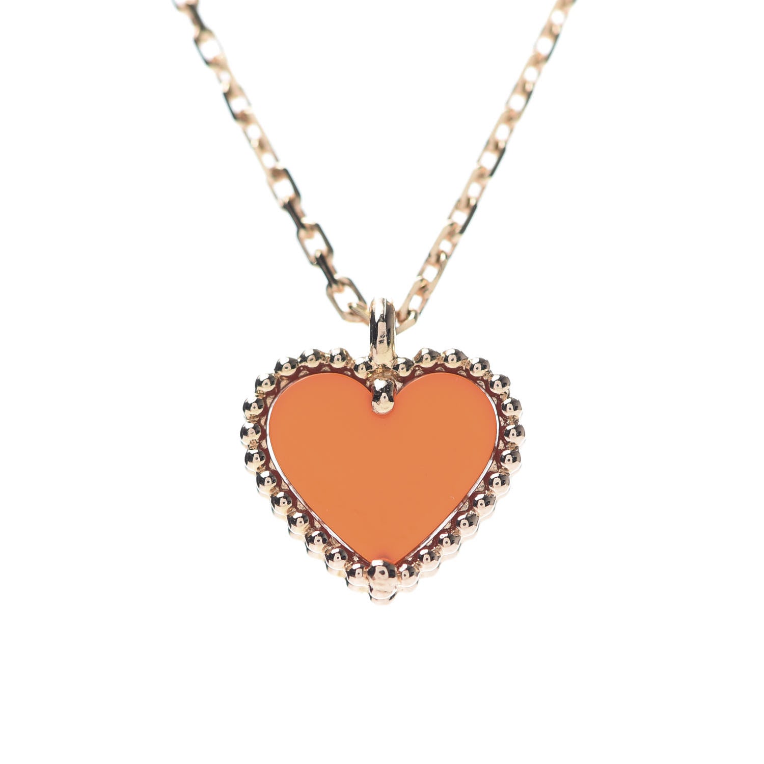 Van Cleef & Arpels 18K Rose Gold Carnelian Sweet Alhambra Heart Pendant Necklace 4 of 7