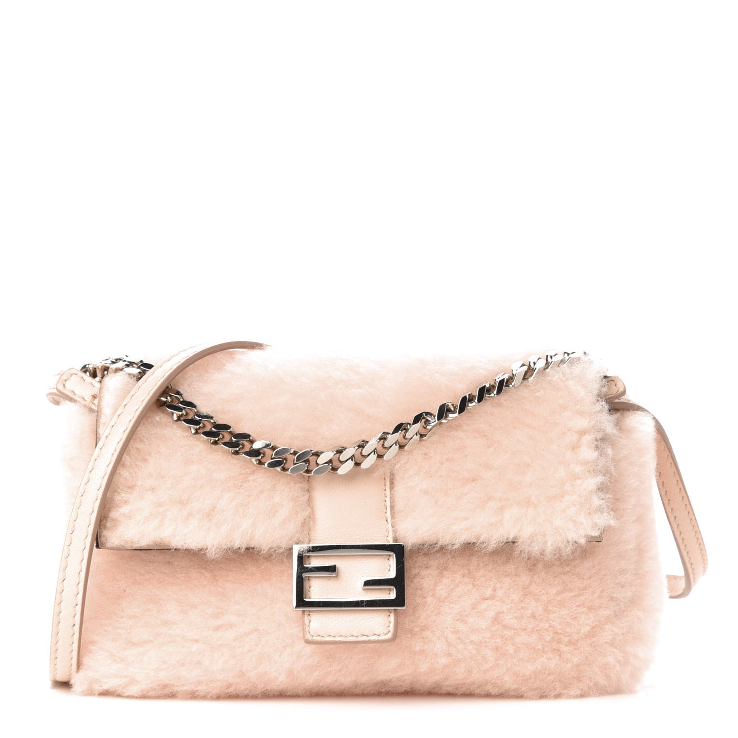 Fendi Shearling Shiny Nappa Micro Baguette Light Rose 1 of 10