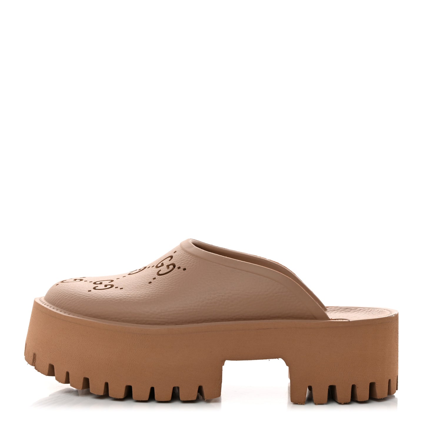Rubber GG Monogram Perforated Elea Platform 55mm Lug Sole Sandals 38 Vintage Camel