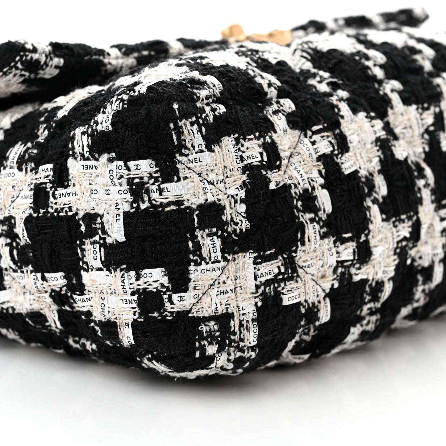 Tweed Quilted Large Chanel 19 Flap Black Ecru White