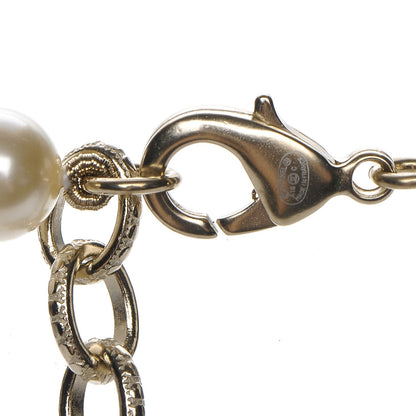 Chanel Pearl Gripoix Poured Glass Long Necklace Gold Green White 5 of 6