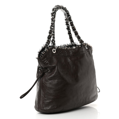 Chanel Tweed Lambskin Drawstring Tweedy Tote Brown 3 of 12