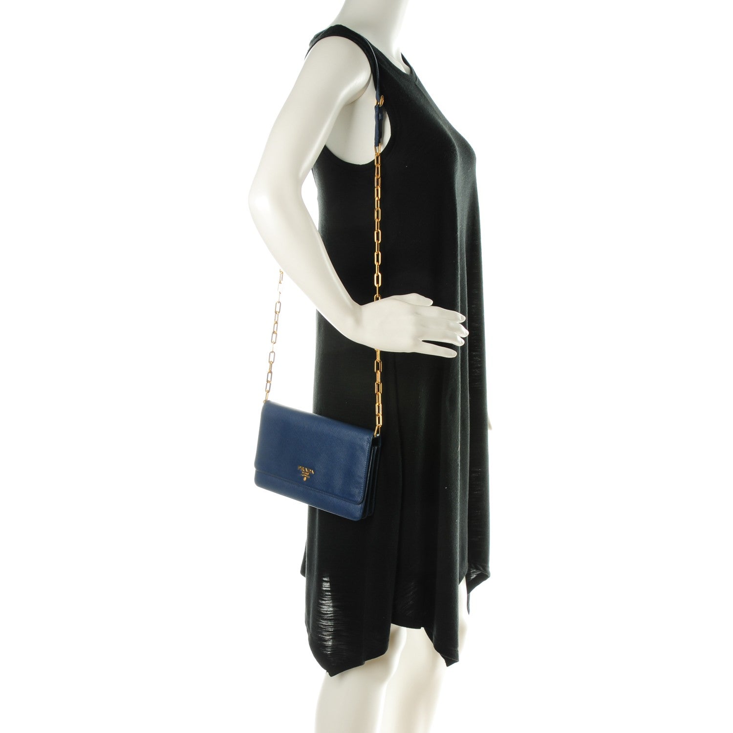 Prada Saffiano Metal Chain Wallet Bleuette 2 of 8