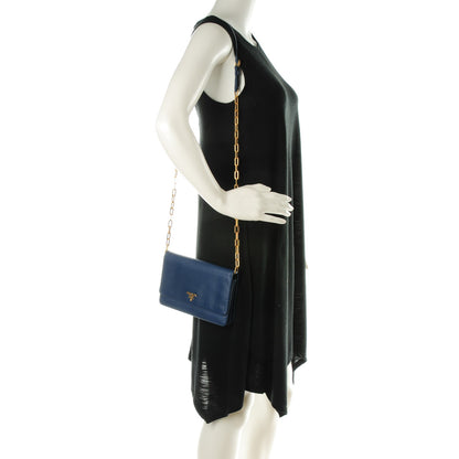 Prada Saffiano Metal Chain Wallet Bleuette 2 of 8