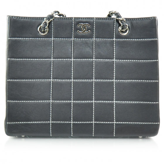 Leather Contrast Stitch Surpique Shoulder Bag Black
