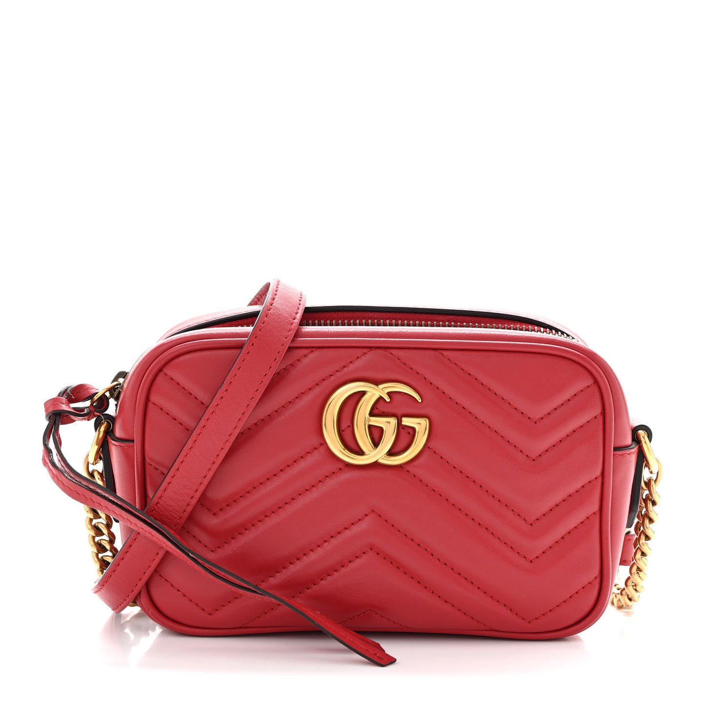 Calfskin Matelasse Mini GG Marmont Chain Shoulder Bag Hibiscus Red