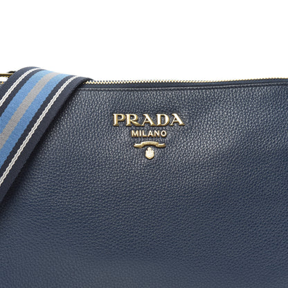 Prada Vitello Daino Zippered Shoulder Bag Blue 7 of 9