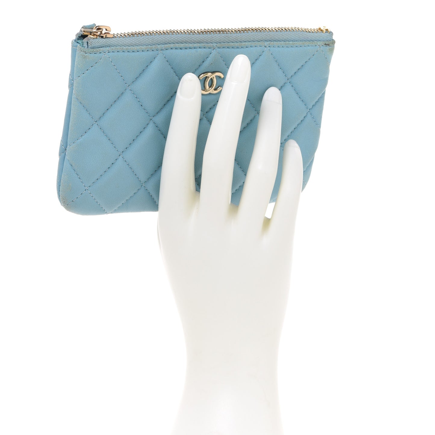 Lambskin Quilted Small Cosmetic Case Light Blue