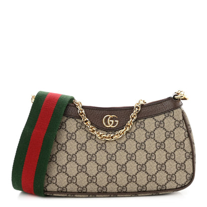 Gucci GG Supreme Monogram Textured Dollar Calfskin Web Small Ophidia GG Handbag Beige Ebony New Acero 1 of 9