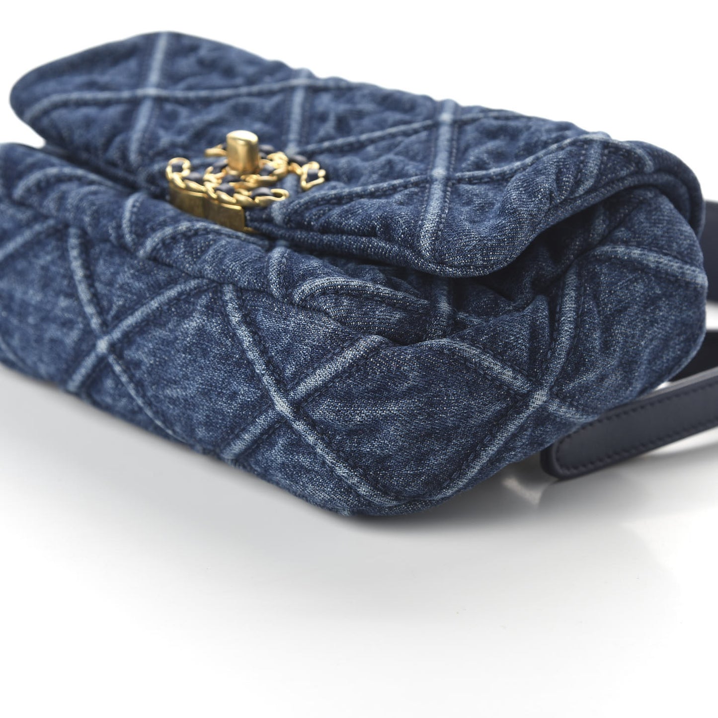 Denim Quilted Chanel 19 Belt Bag Blue