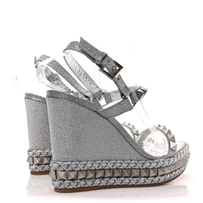 Christian Louboutin Glitter Nappa Mica Pyraclou 110 Wedge Sandals 39 Silver 4 of 8