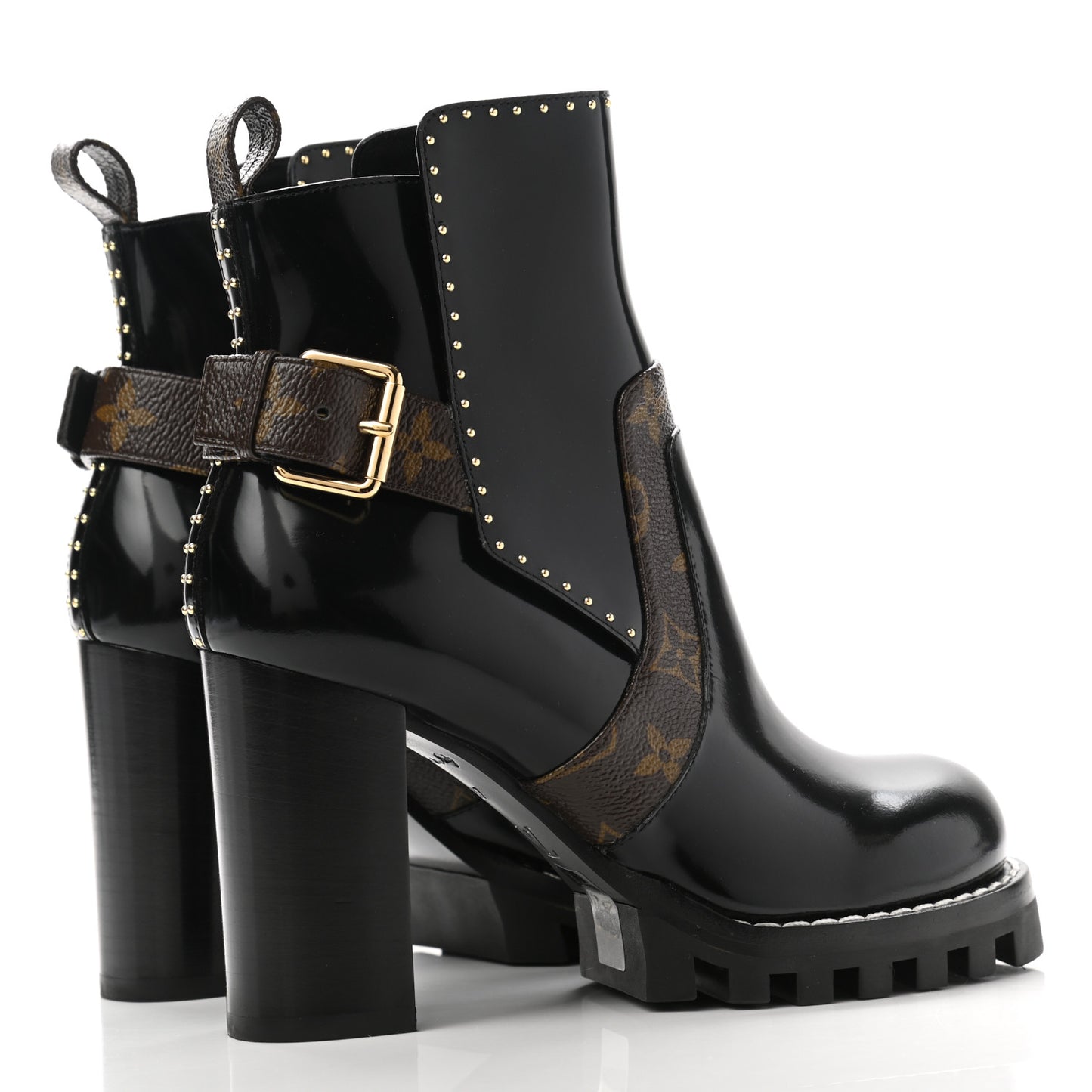 Glazed Calfskin Monogram Embellished Star Trail Ankle Boots 37 Black